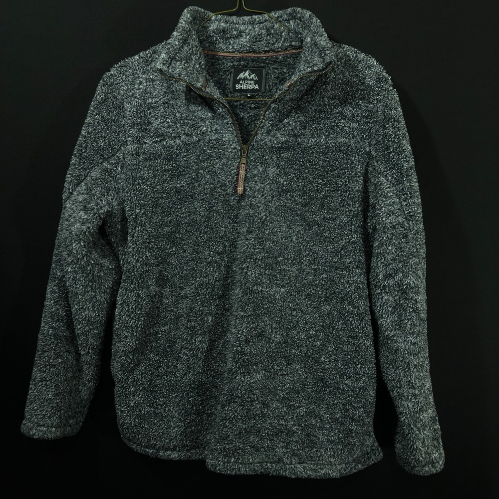 Alpine Sherpa 1/4 Zip‎ Pullover Womens Sweater Gray Fuzzy Outdoor Size Large